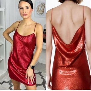 🌴Zara Red Sequined Mini Dress Blogger Fav size S Red Cocktail
